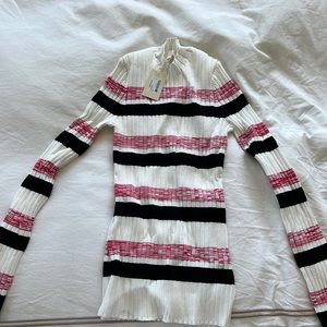 NEW WITH TAGS - Maje Women's Manuel Striped Rib-knit Sweater In Ecru size 1